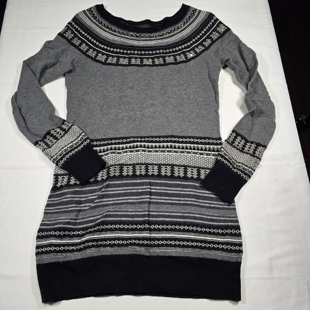 INC International‎ Concepts Fair Isle Sequin Sweater Dress Gray Wool Blend Small